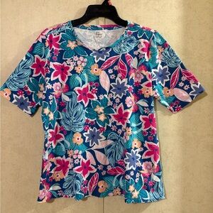 Kim Rogers Floral Short Sleeve Top - Blue and Pink